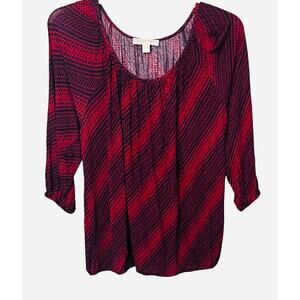 MICHAEL KORS LONG RAGLAN SLV SCOOP NECK  BLOUSE, WOMENS, XL, RED & BLACK GEOMETR